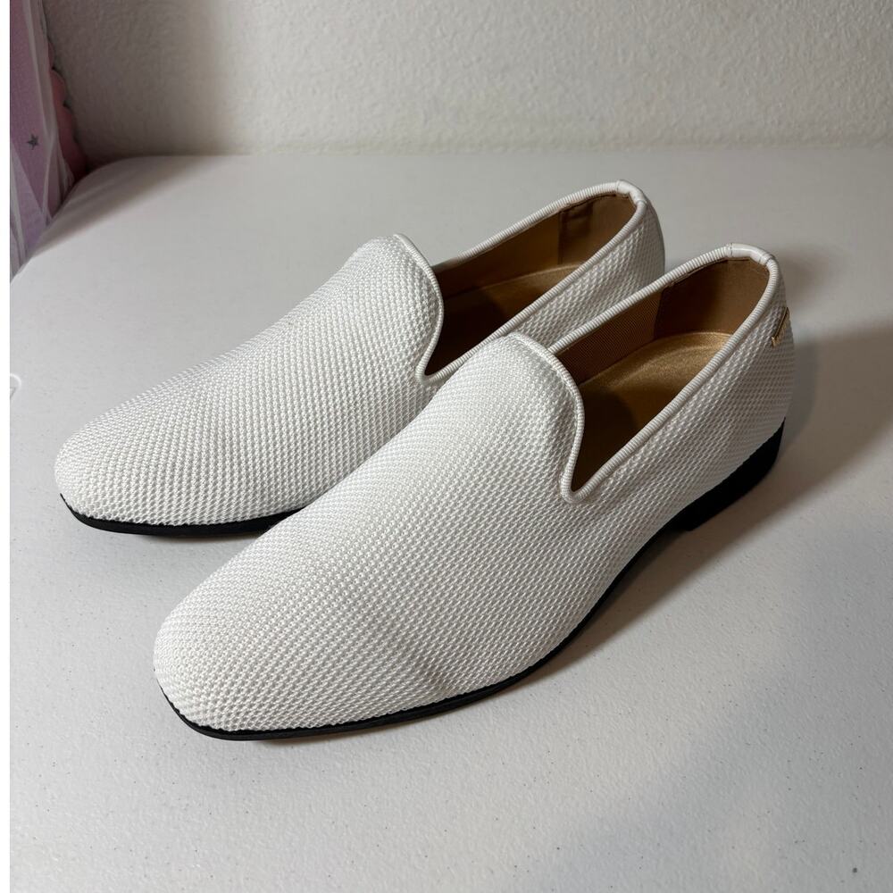 Men's Size 8.5 White Loafers Tuxedo Dress Shoes Comfort Slip-On Uubaris